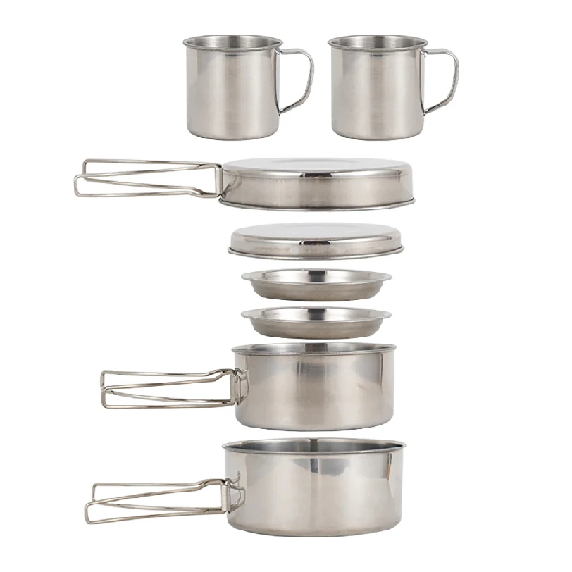 Camping Cooking Pack - 8-teiliges Camping-Kochgeschirr-Set aus Edelstahl mit Töpfen,