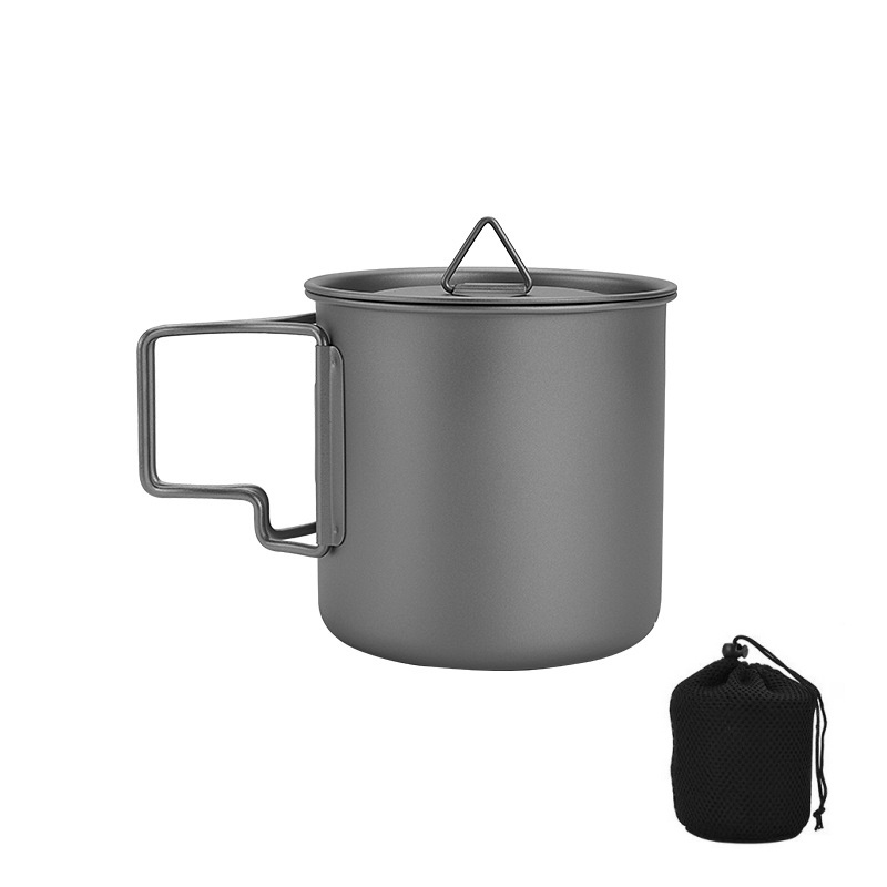 Camping Cooking Pack - Titan-Campingbecher mit klappbarem Griff, leichter, tragbarer