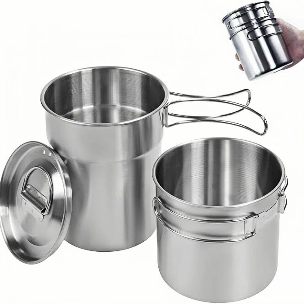 Camping Cooking Accessories - Faltbare Campingbecher, Campingtöpfe, Kochgeschirr, 304-Food-Grade Outdoor-Camping-Kochset