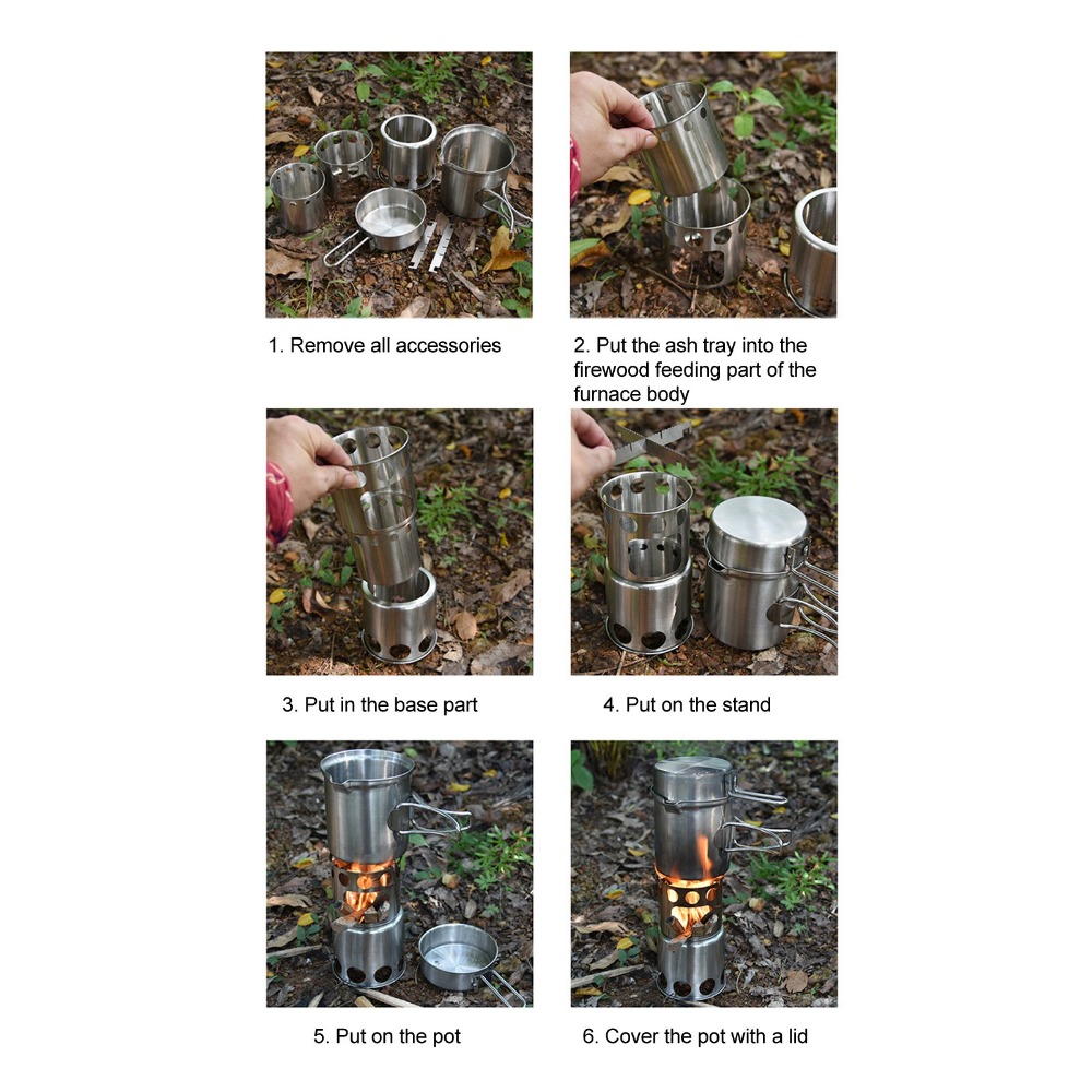 Camping Cooking Set - Langlebiges Edelstahl-Camping-Kochgeschirr-Set mit Rutschfester Halterung und