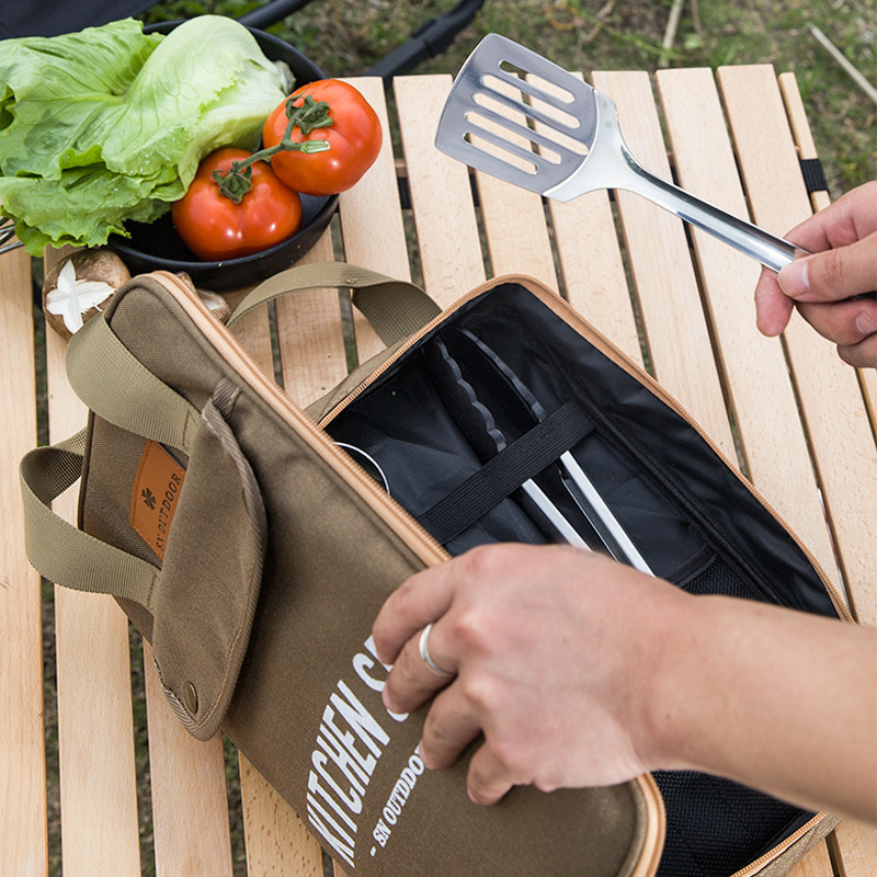 Camping Cooking Pack - 8-teiliges Camping-Kochgeschirr-Set Tragbare Tasche Outdoor-Reise-Utensilien Aufbewahrungstasche