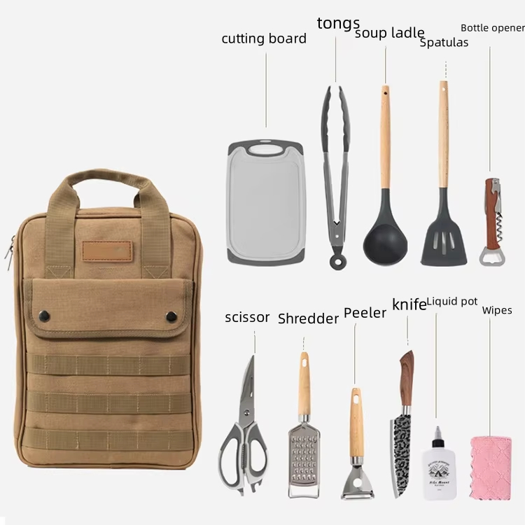 Camping Cooking Set With Bag - Camping-Kochutensilien-Set, 12-teiliges tragbares Kochgeschirr-Organizer-Set, Geschirr-Aufbewahrungstasche für