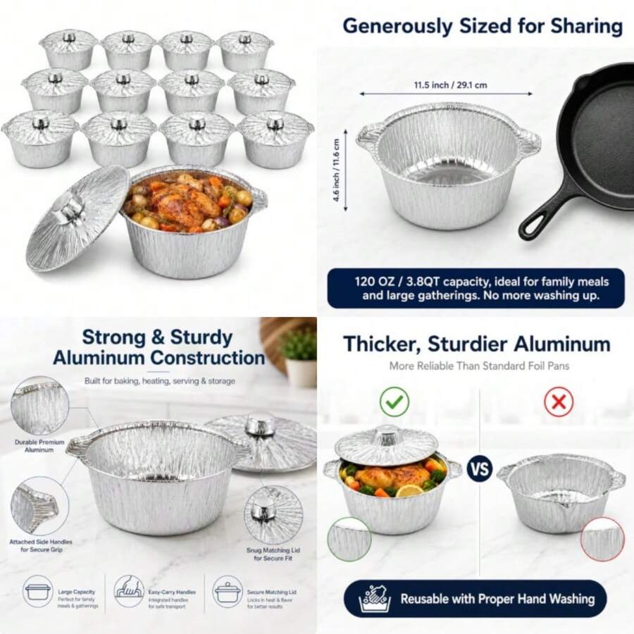 Camping Cooking Pack - 12er-Pack Einweg-Topf mit Deckel, Alufolienbehälter zum
