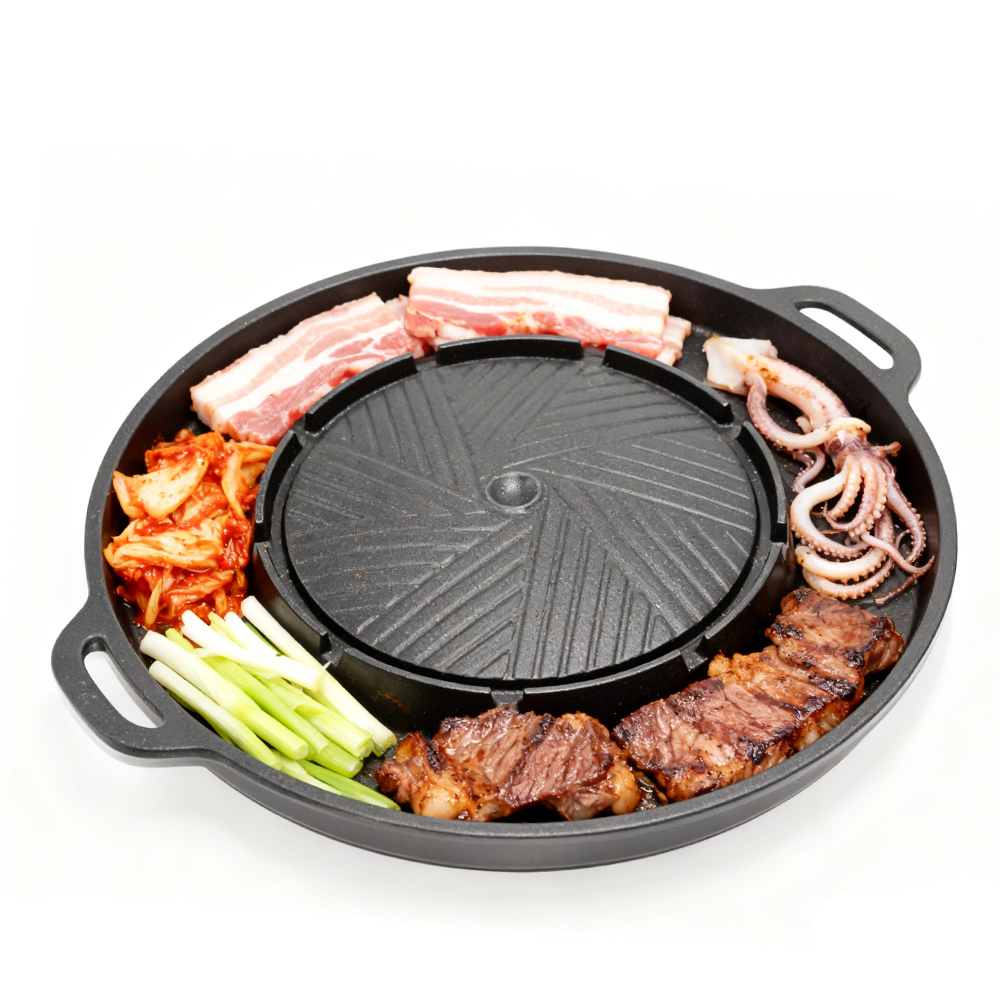 Camping Cooking Bbq - KOSUN Koreanische BBQ-Grillpfanne, 2-in-1, runde Grill-Sharing-Platte