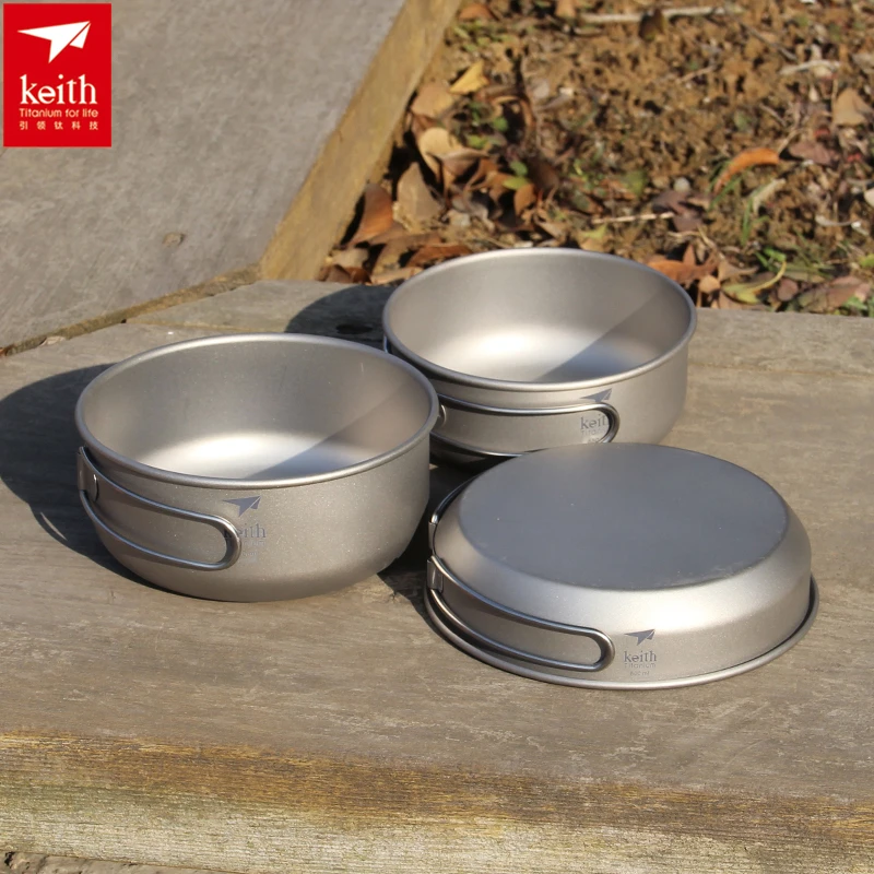 Camping Cooking Tool Set - Keith 3pcs Titan Kochgeschirr Pfannen Schalen