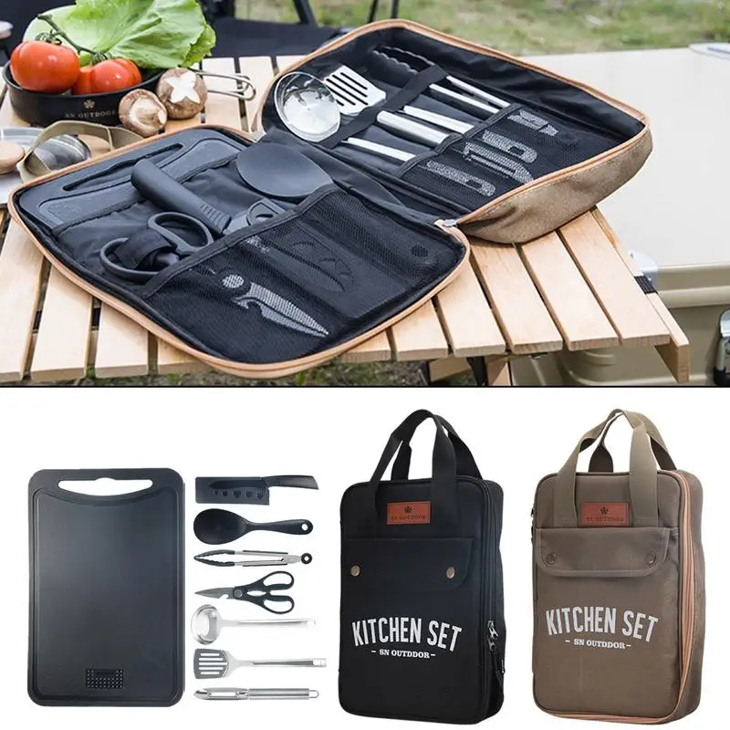 Camping Cooking Pack - 8-teiliges Camping-Küchen-Kochgeschirr-Set Tragbares Outdoor-Reise-Utensilien-Set Edelstahl Koch-