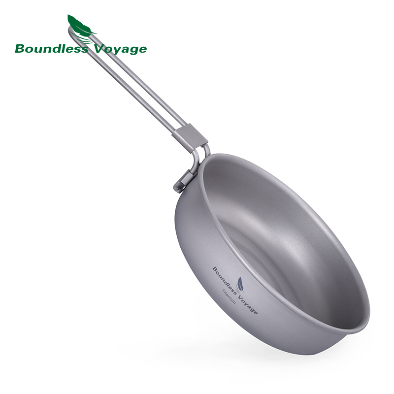 Camping Cooking Set - Boundless Voyage Ultraleichte Titan-Bratpfanne mit Klappgriff,