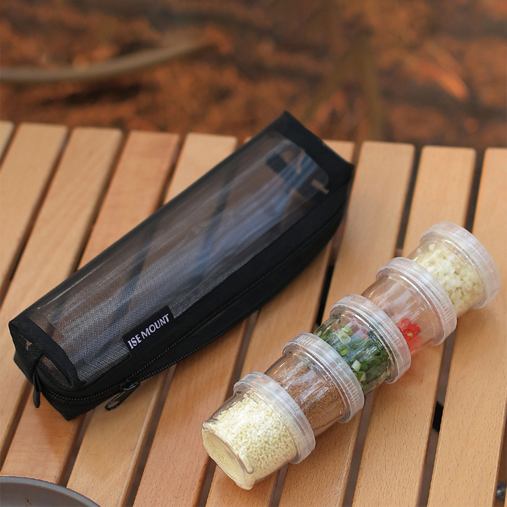 Camping Cooking Set With Bag - Camping-Gewürzset-Aufbewahrungstasche mit 5 transparenten Gewürzflaschen, Gewürzbehälter-Set