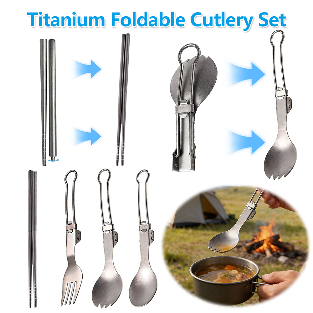 Camp Spork Set - Titan Faltbares Besteck-Set Ultraleichtes Reines Titan
