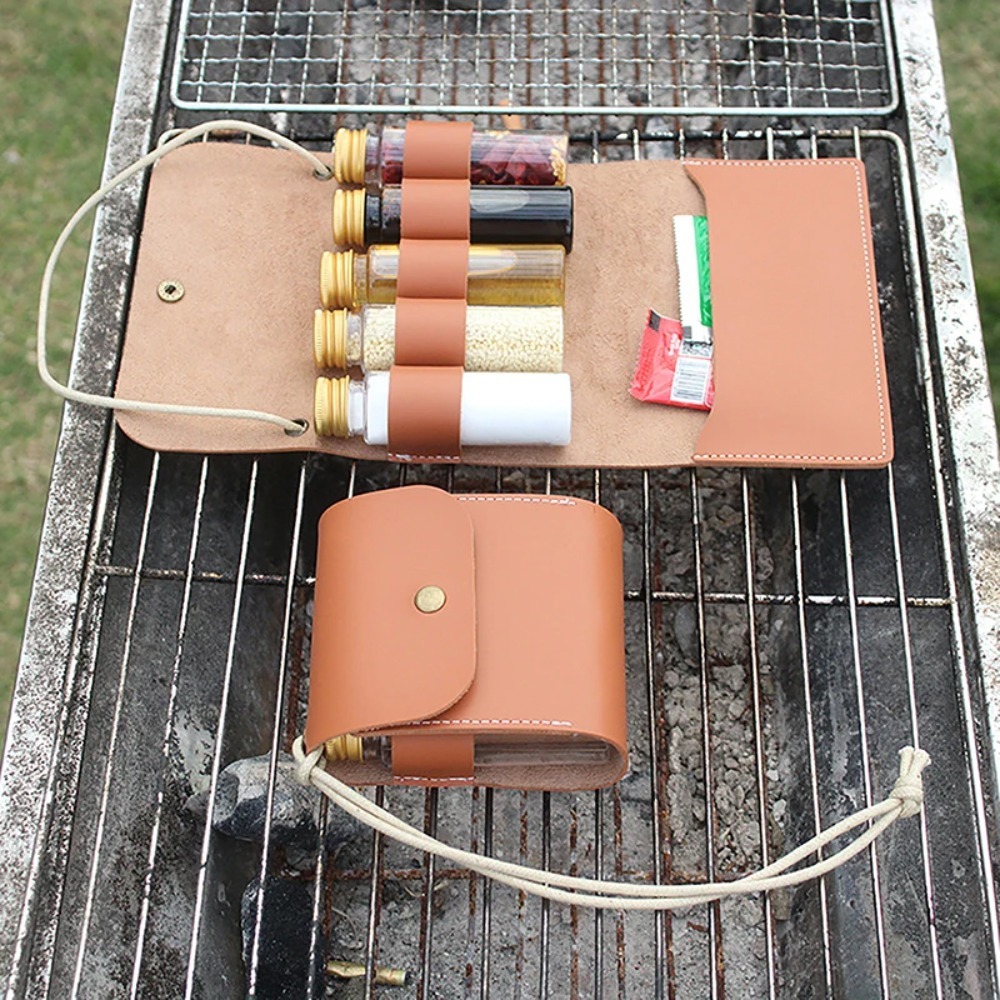 Camping Cooking Bag - Outdoor Camping Gewürzflasche Set Tragbare Leder