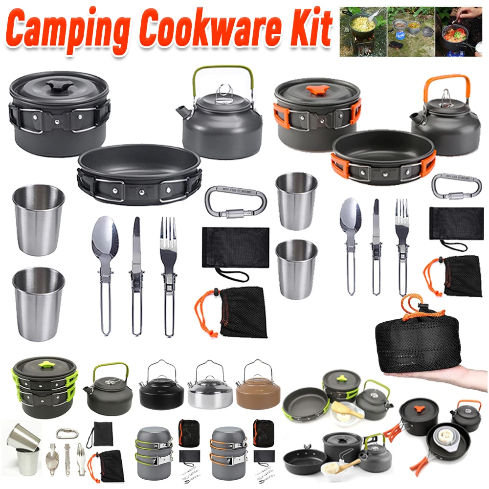 Camping Cooking Set - Camping-Kochgeschirr-Set, Wasserkocher, Topf, Pfanne, Kochset, tragbar,
