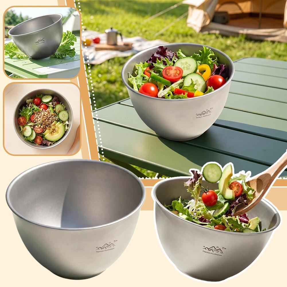 Camping Cooking Dishes - Edelstahl-Kochschüssel, schräge Salatschale, mit Titan beschichtetes